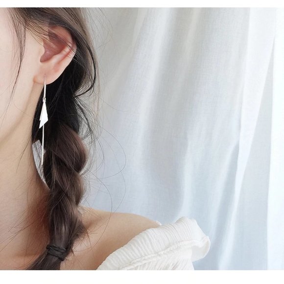 NEW 925 Sterling Silver Triangle Chain Earrings - Picture 6 of 7